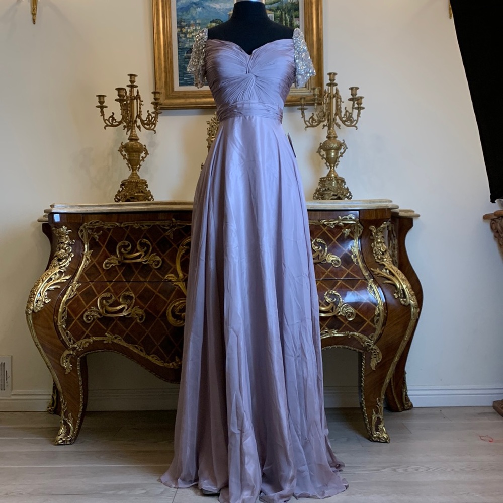 Formal pleated bodice mother of bride evening dress
